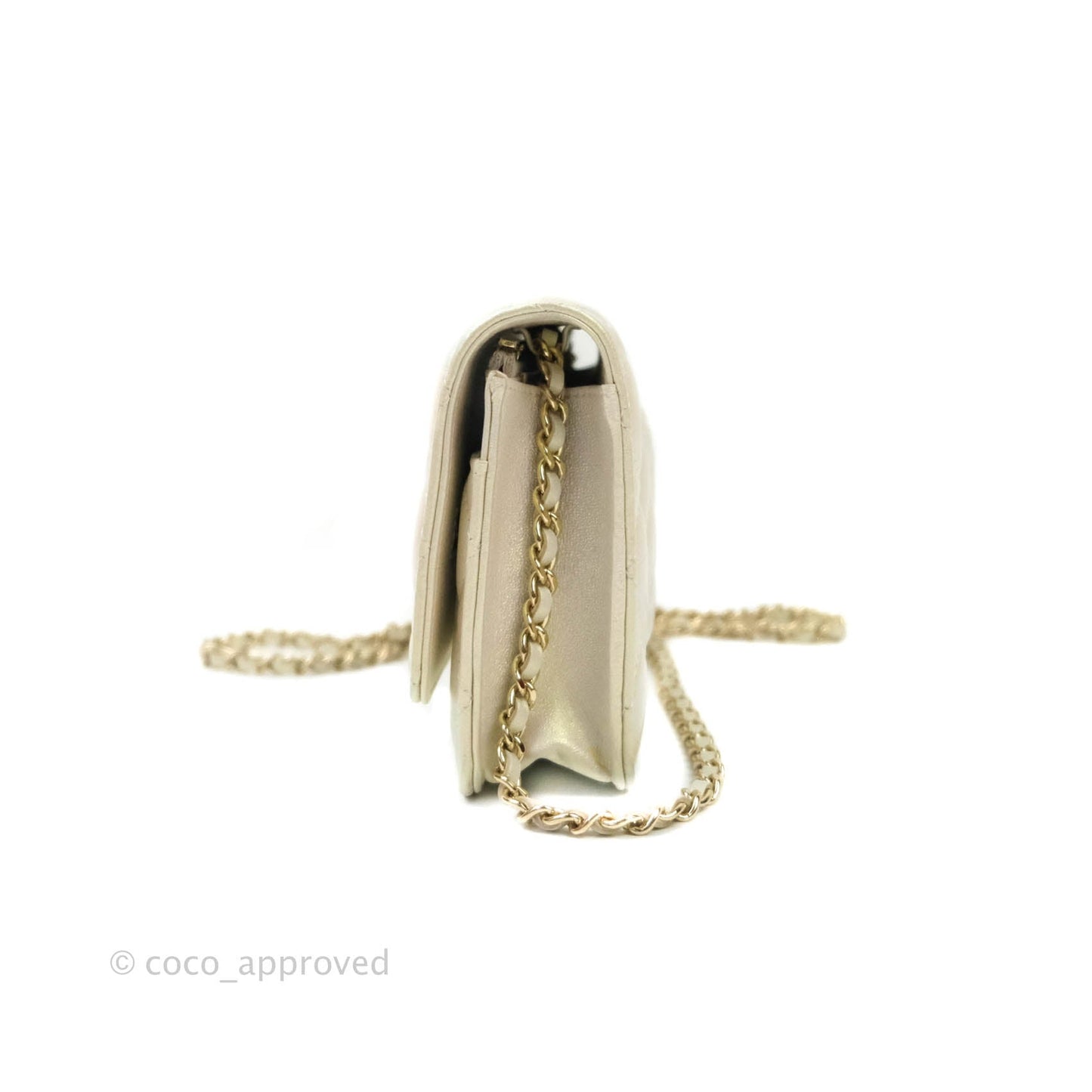 Chanel Quilted Wallet on Chain WOC Iridescent Ivory Light Gold Hardware