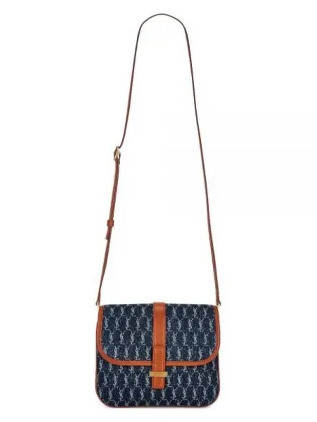 Luxury Saint Laurent Small Monogram All Over Satchel Cross Bag Navy