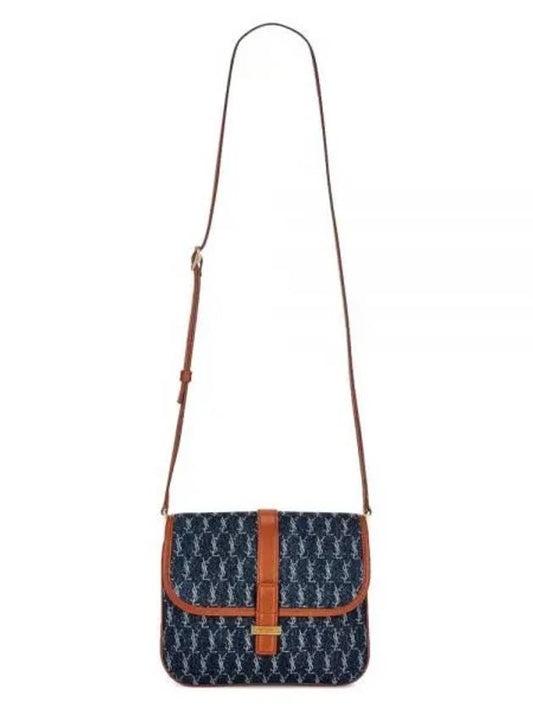 Luxury Saint Laurent Small Monogram All Over Satchel Cross Bag Navy