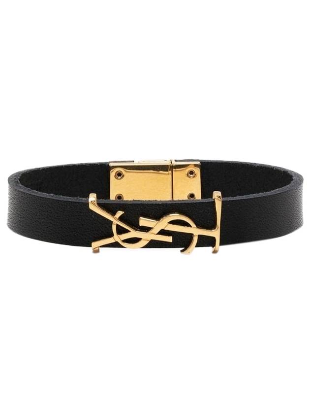 Luxury Saint Laurent Monogram Logo Leather Bracelet Black