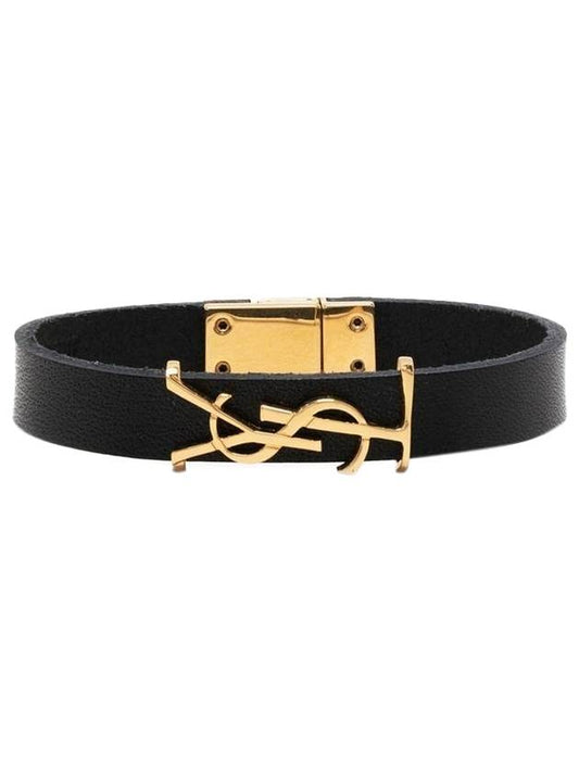 Luxury Saint Laurent Monogram Logo Leather Bracelet Black