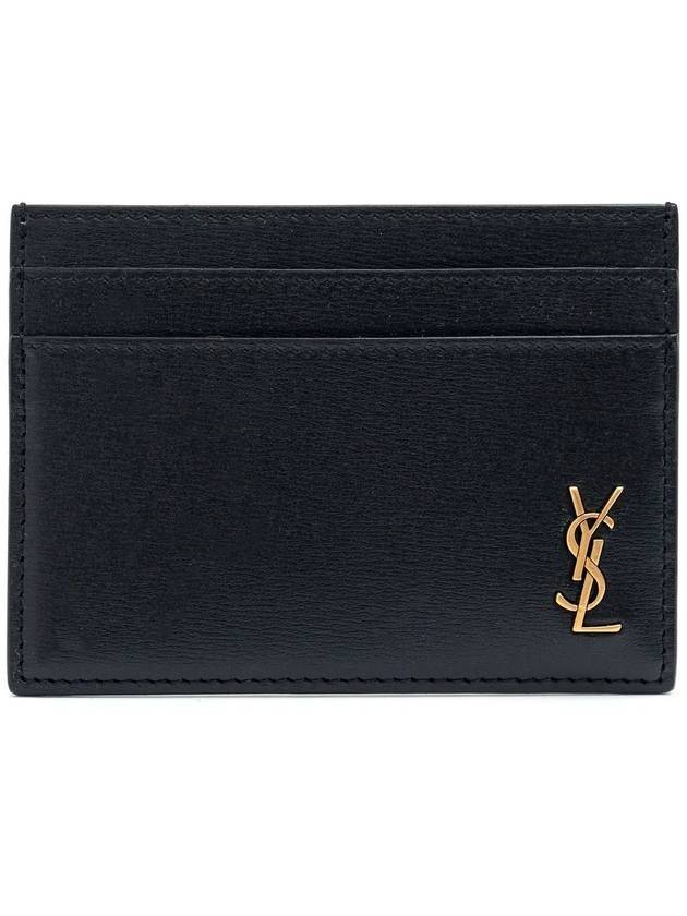 Luxury Saint Laurent Tiny Monogram Shiny Leather Card Case Black
