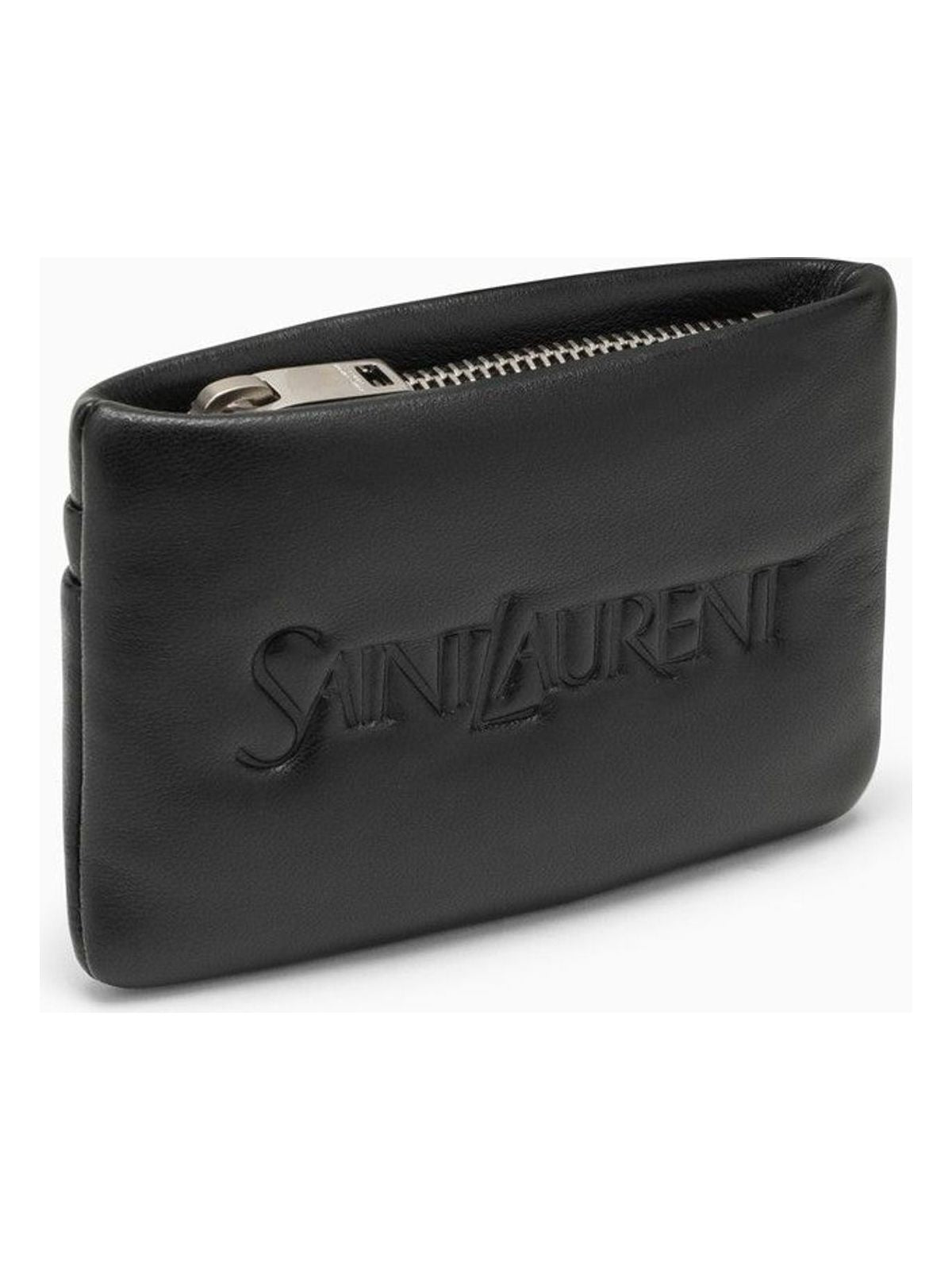Luxury Saint Laurent Men's Padded Leather Coin Purse With Logo in Black | 777889AADA1