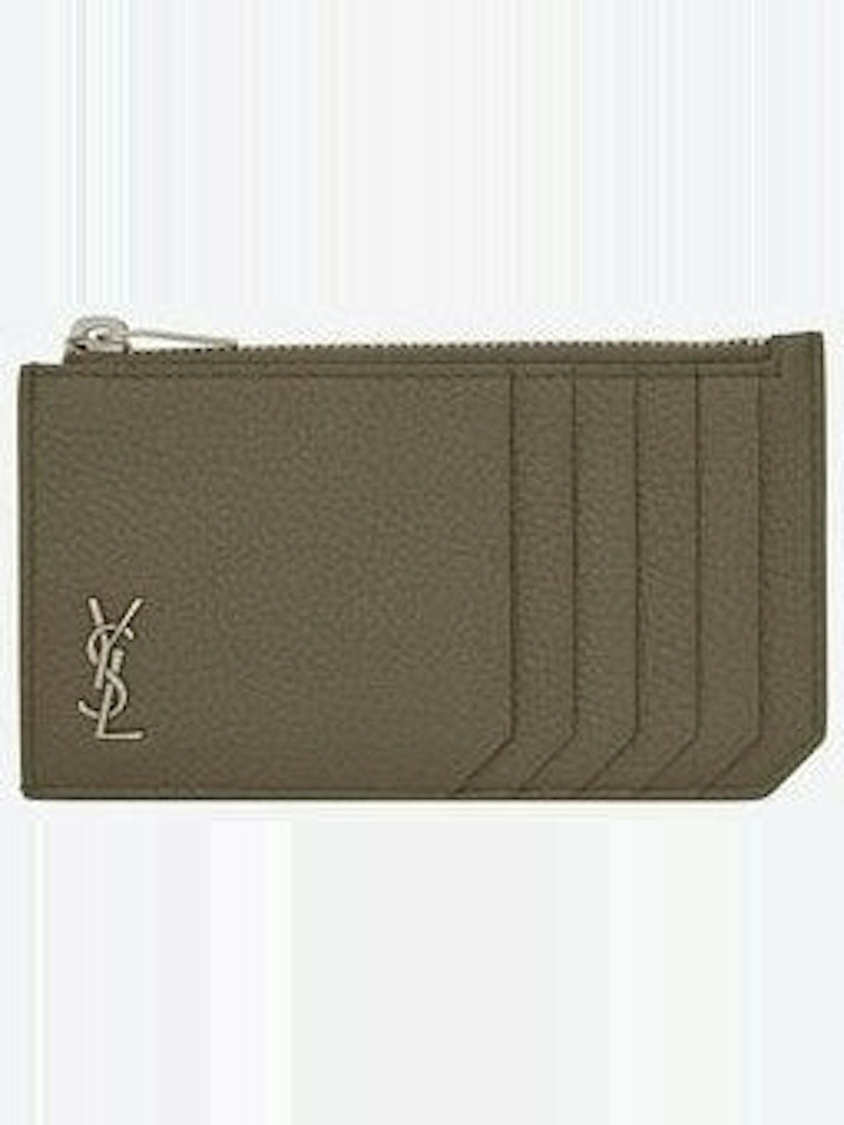 Luxury Saint Laurent Men's Cassandre Logo Plaque Cardholder in Kaki Fonce | 629899DTI0E2952
