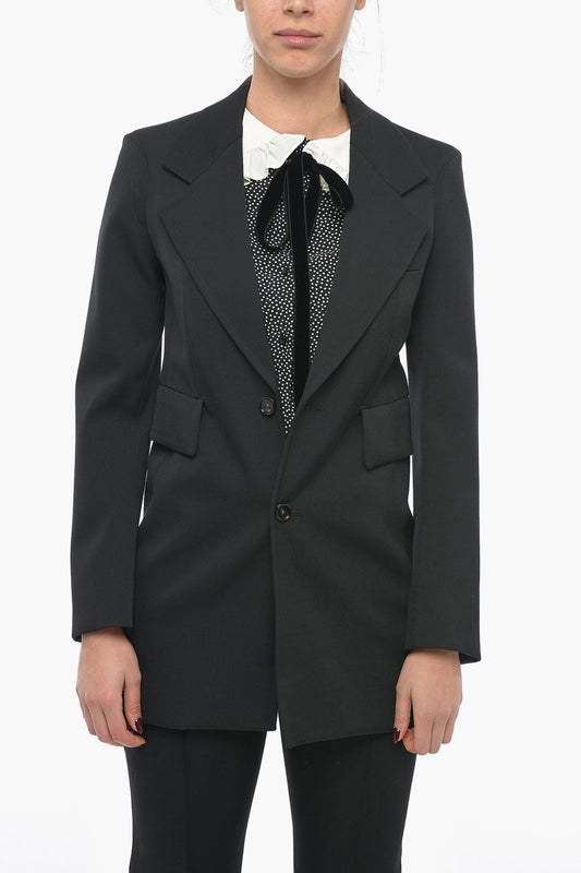 Luxury Bottega Veneta Stretch Wool Blazer With Curved Sleeves 40 Italian Size
