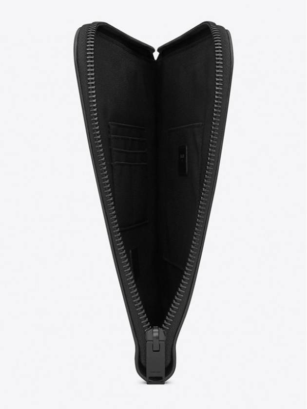 Luxury Saint Laurent Zipper Detail Logo Crocodile Clutch Bag Black