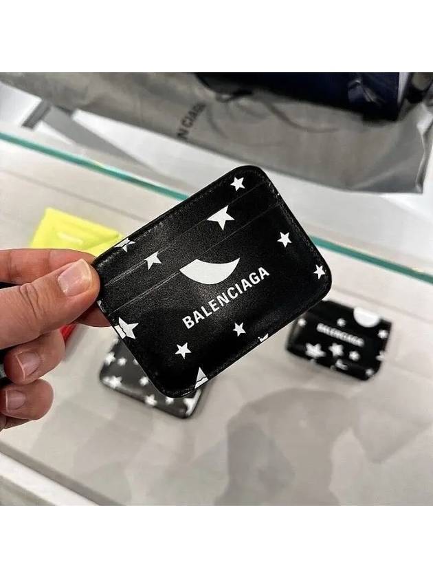 Luxury Balenciaga Logo Star Print Leather Card Wallet Black