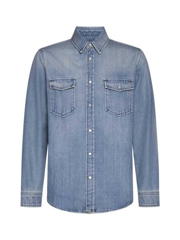 Luxury Saint Laurent Oversized Denim Long Sleeve Shirt Blue
