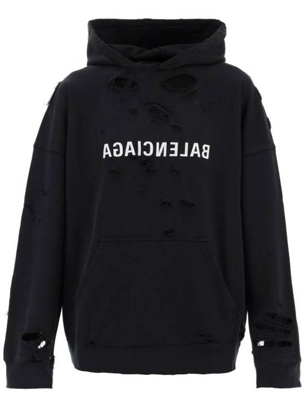 Luxury Balenciaga Mirror Distressed Cotton Hoodie Black
