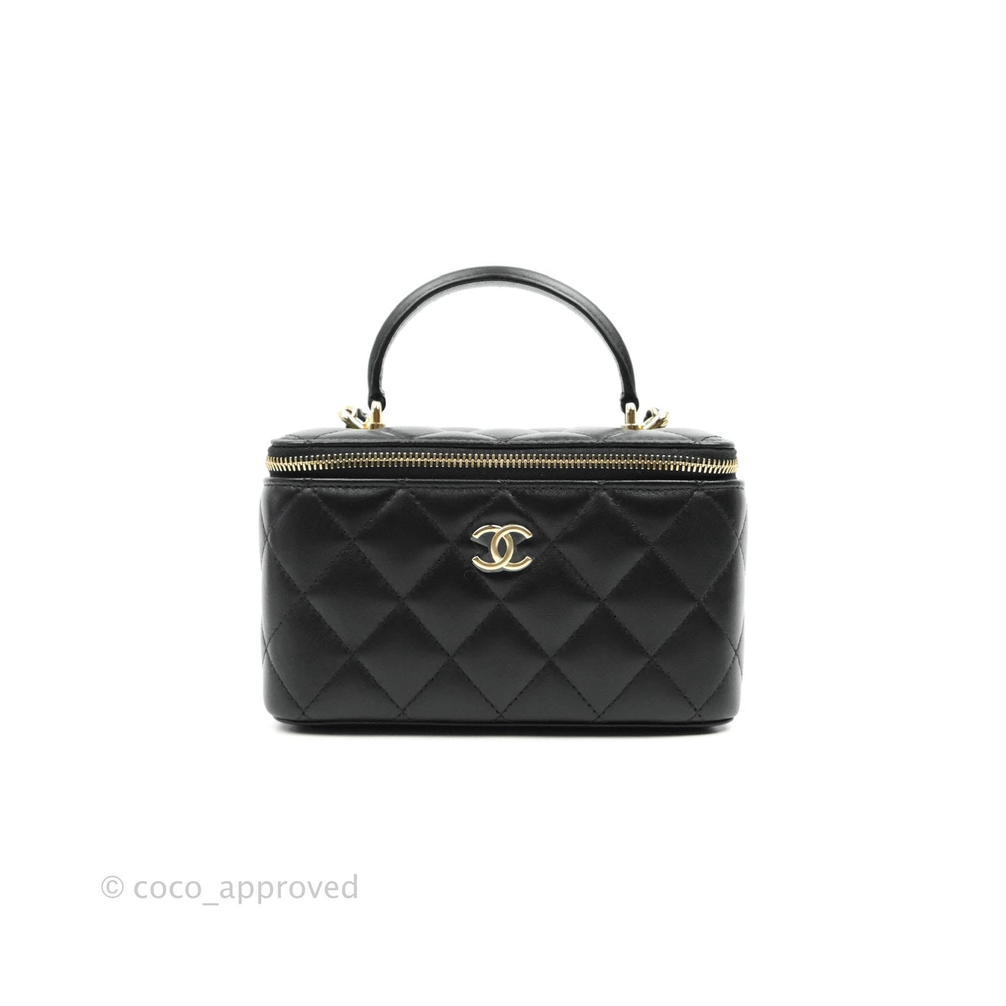 Chanel Classic Vanity Rectangular Top Handle With Chain Black Lambskin Gold Hardware