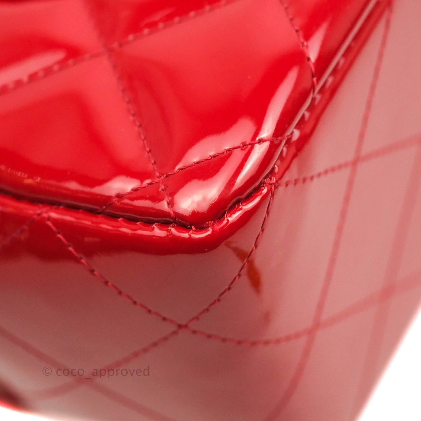 Chanel Quilted Jumbo Red Patent Silver Hardware 10C