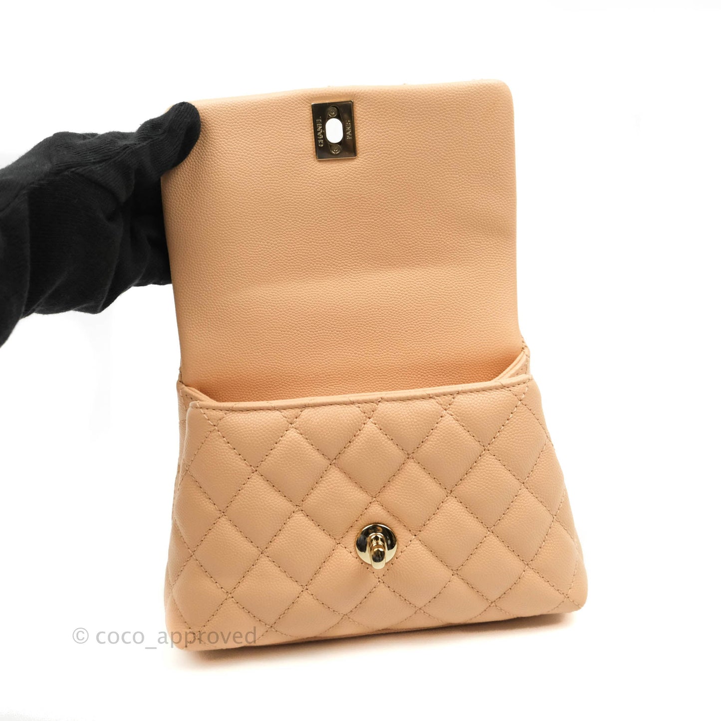 Chanel Extra Mini Coco Handle Quilted Beige Pink Caviar Gold Hardware 21A