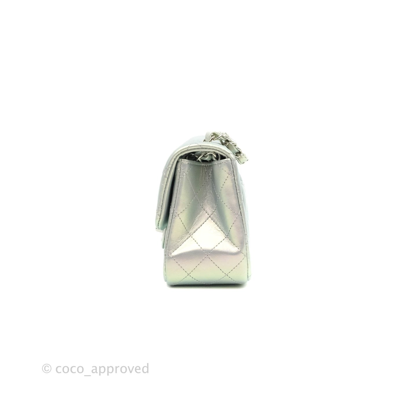 Chanel Mini Square Quilted Iridescent White Lilac Silver Hardware