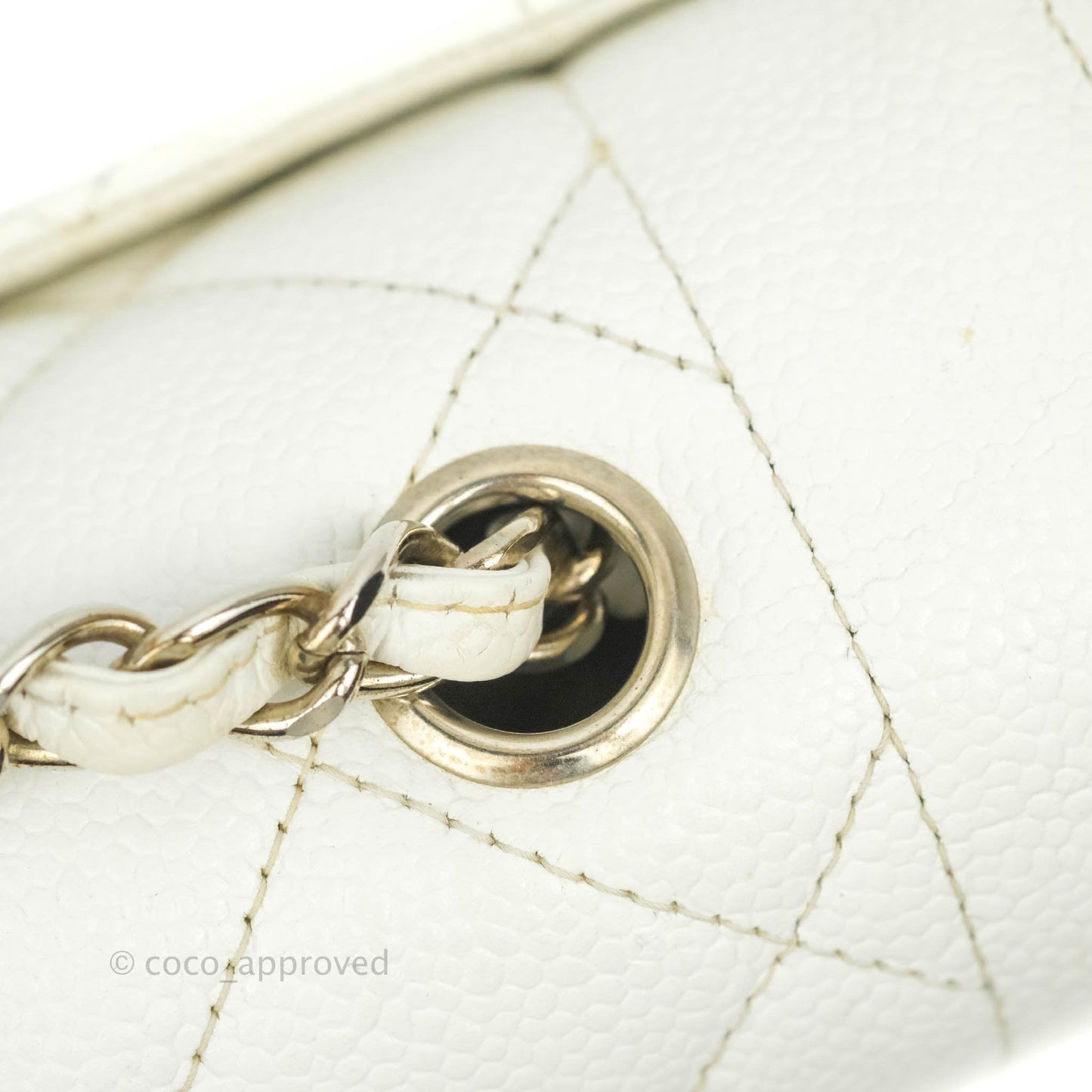Chanel Vintage Medium Classic Quilted Diana Flap Bag White Caviar Silver Hardware