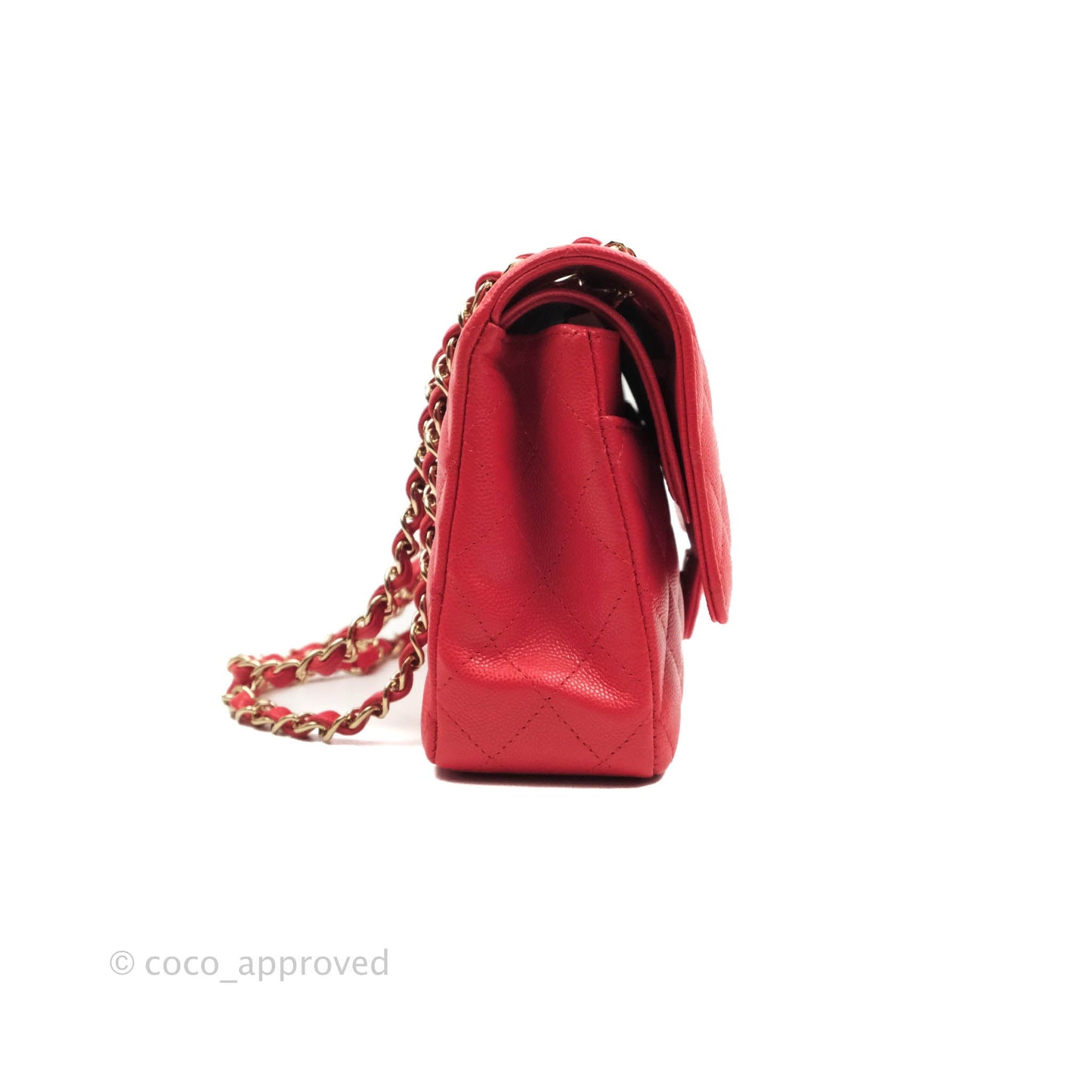 Chanel Classic M/L Medium Double Flap Chilli Red Caviar Gold Hardware 19C