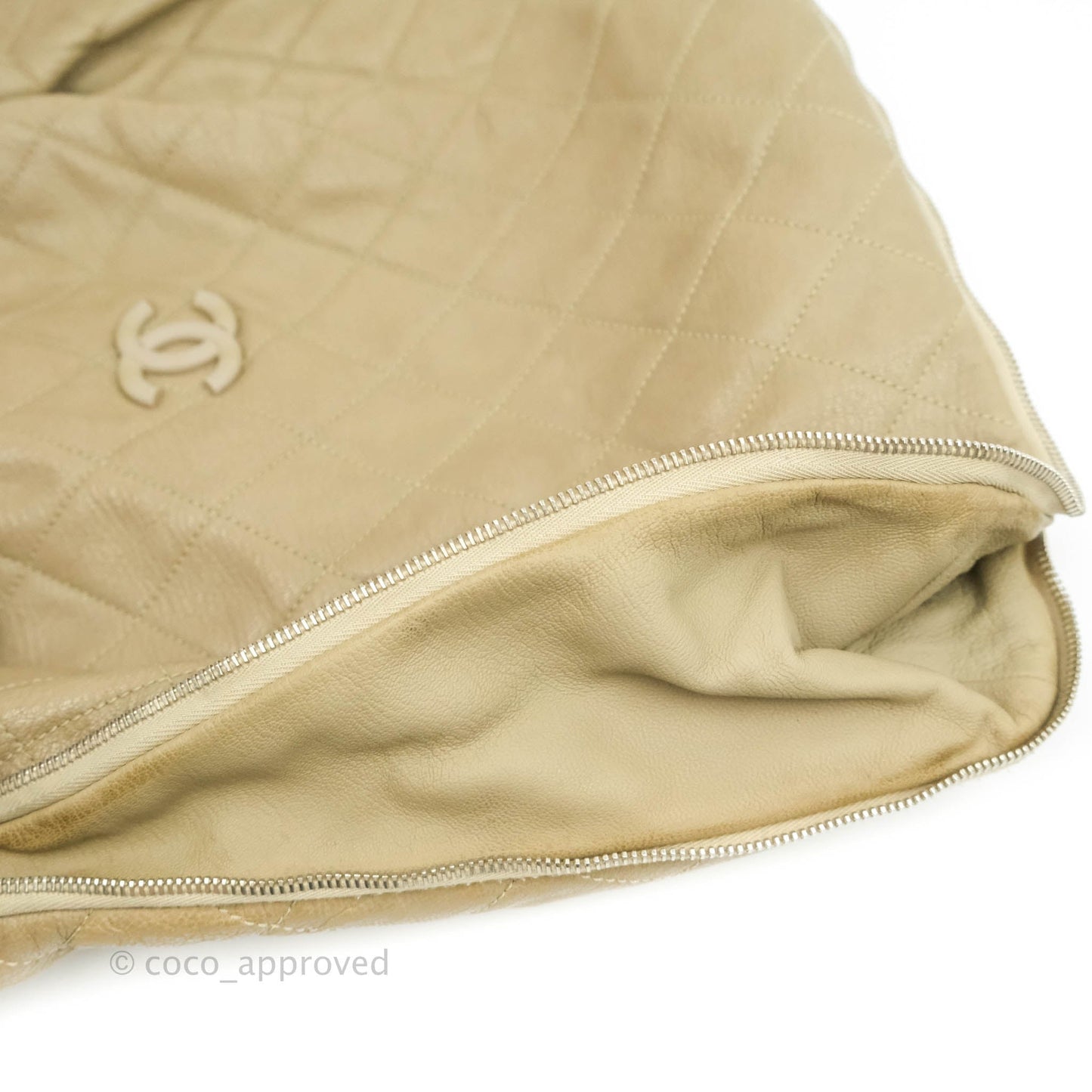 Chanel Yacht Expandable Shoulder Bag Beige Calfskin Tote