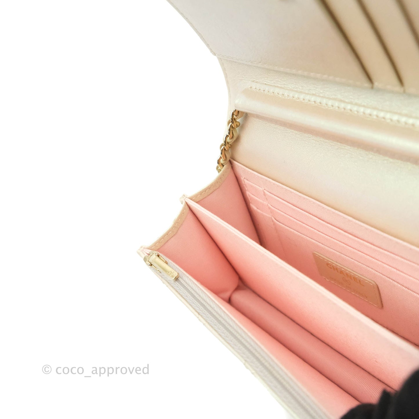 Chanel Quilted Mini Wallet on Chain WOC Iridescent Ivory Gold Hardware 20A