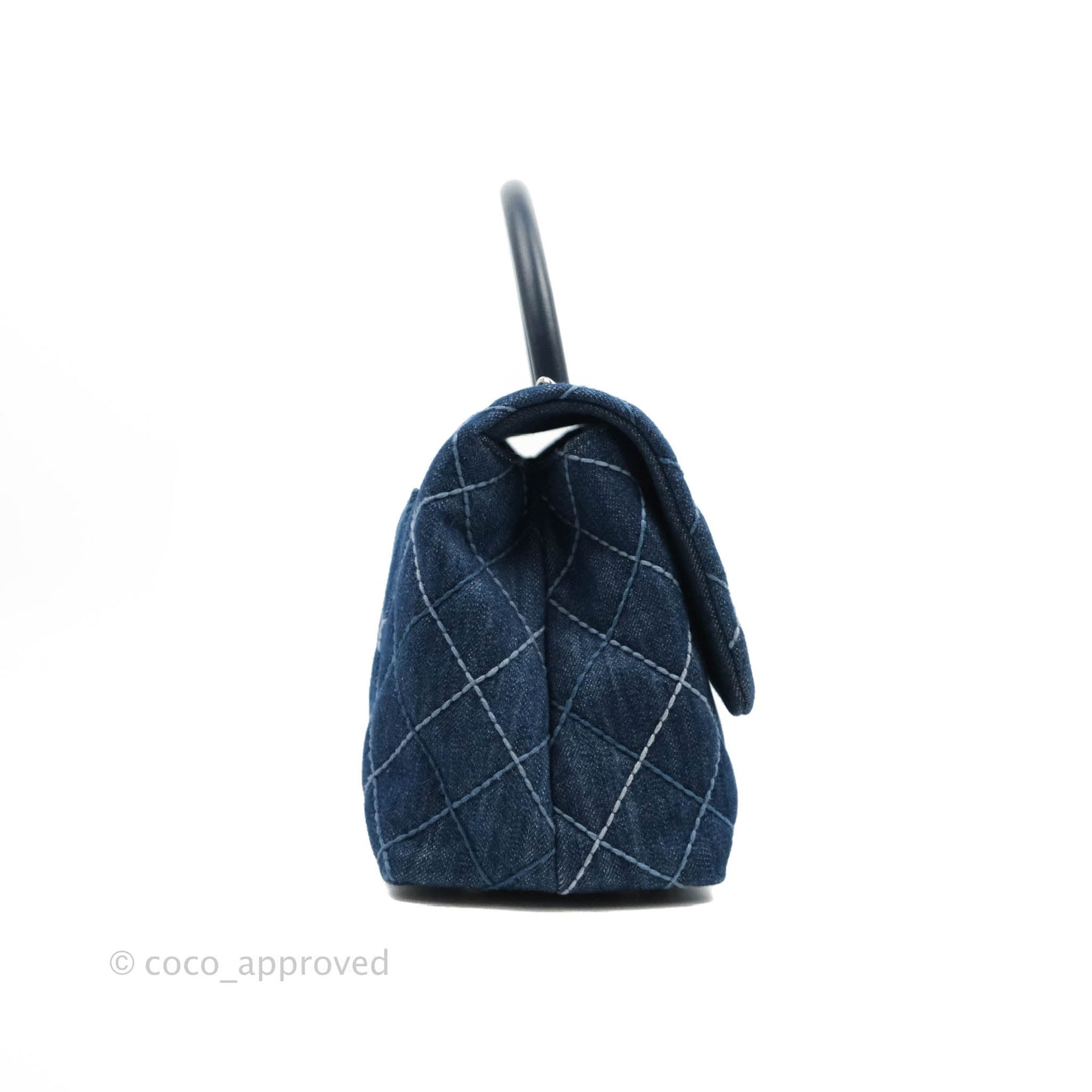 Chanel Medium (Small) Quilted Coco Handle Flap Navy Denim Silver Hardware