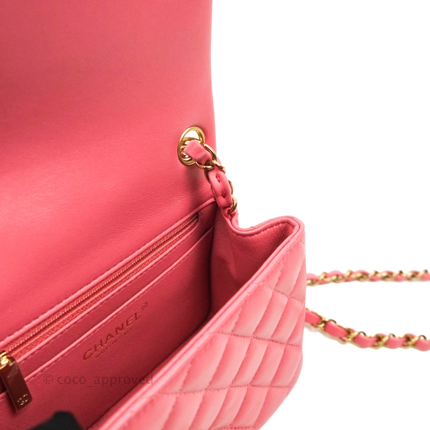 Chanel Quilted Mini Square Pink Lambskin Gold Hardware