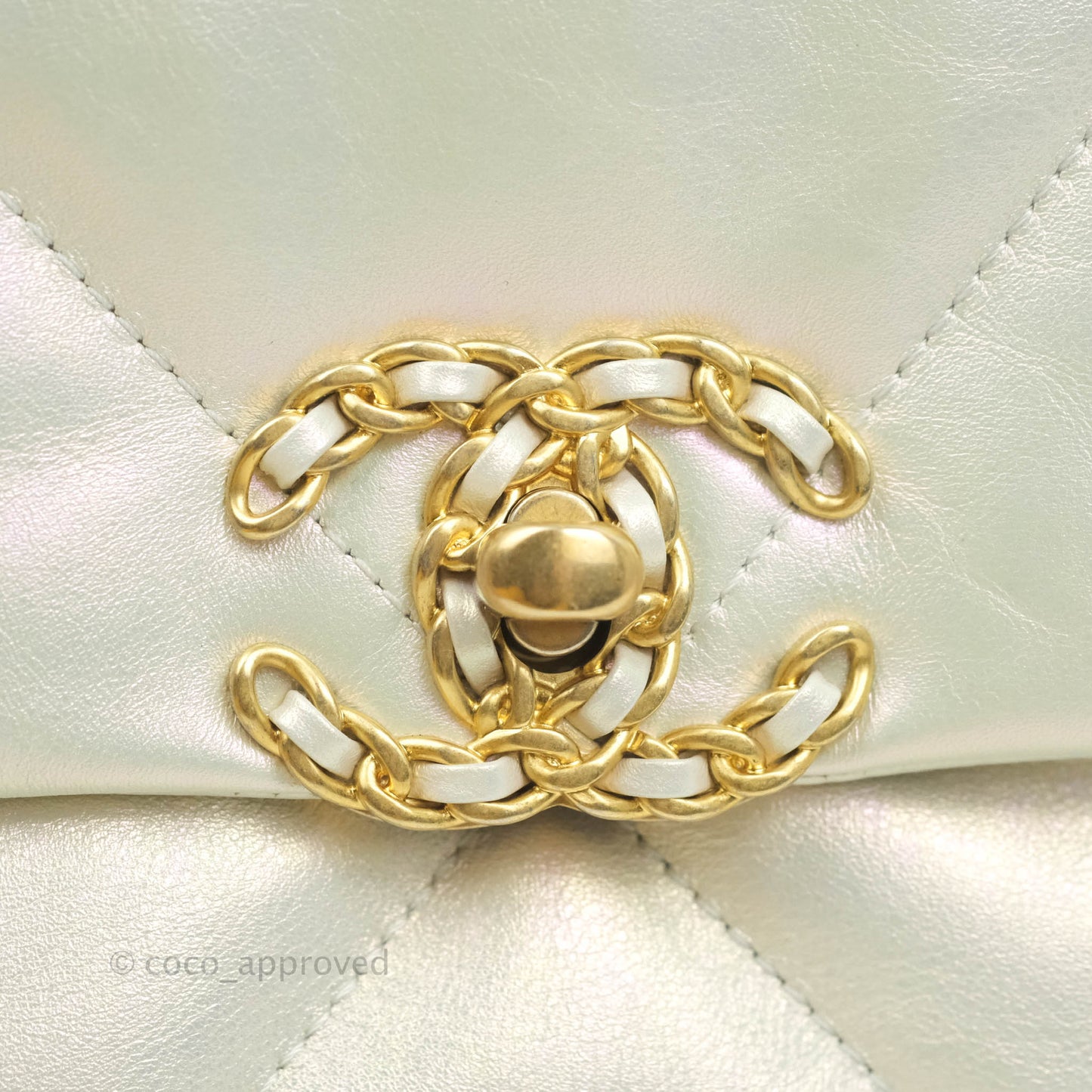Chanel 19 Small Iridescent White Mixed Hardware