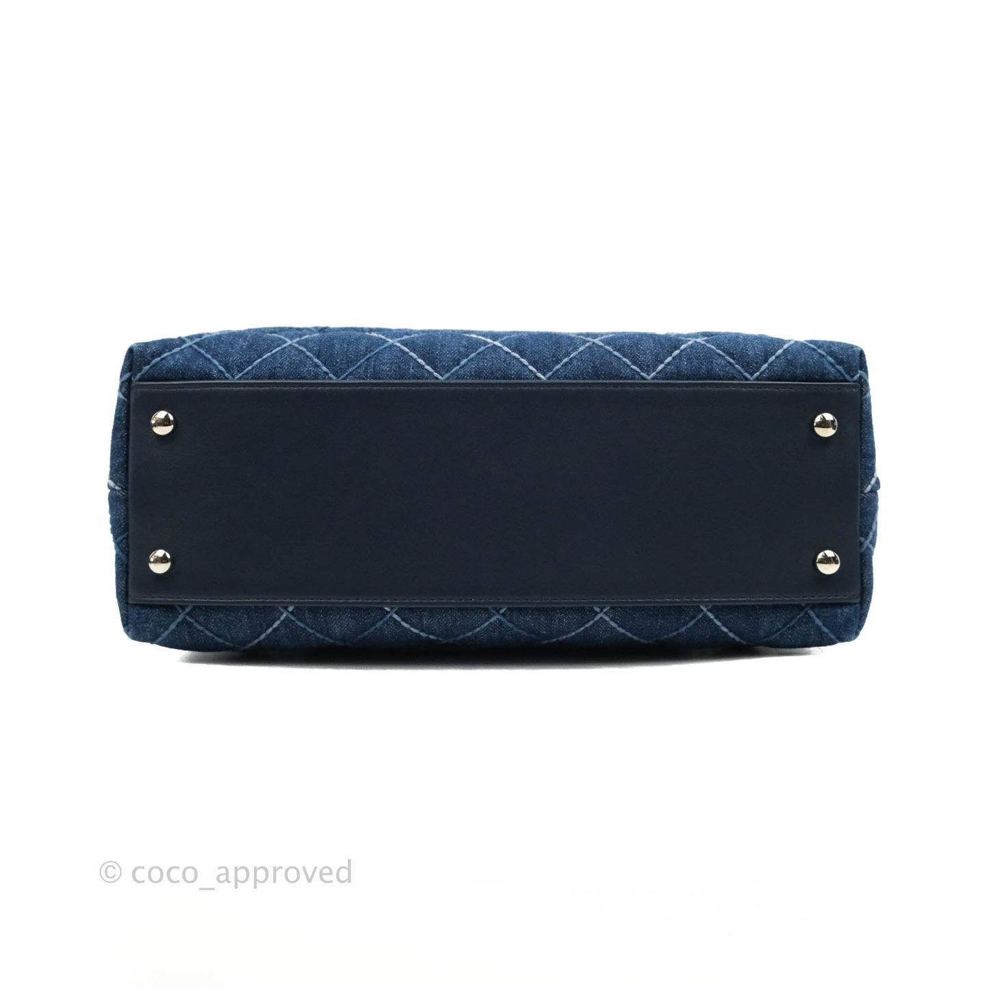Chanel Medium (Small) Quilted Coco Handle Flap Navy Denim Silver Hardware