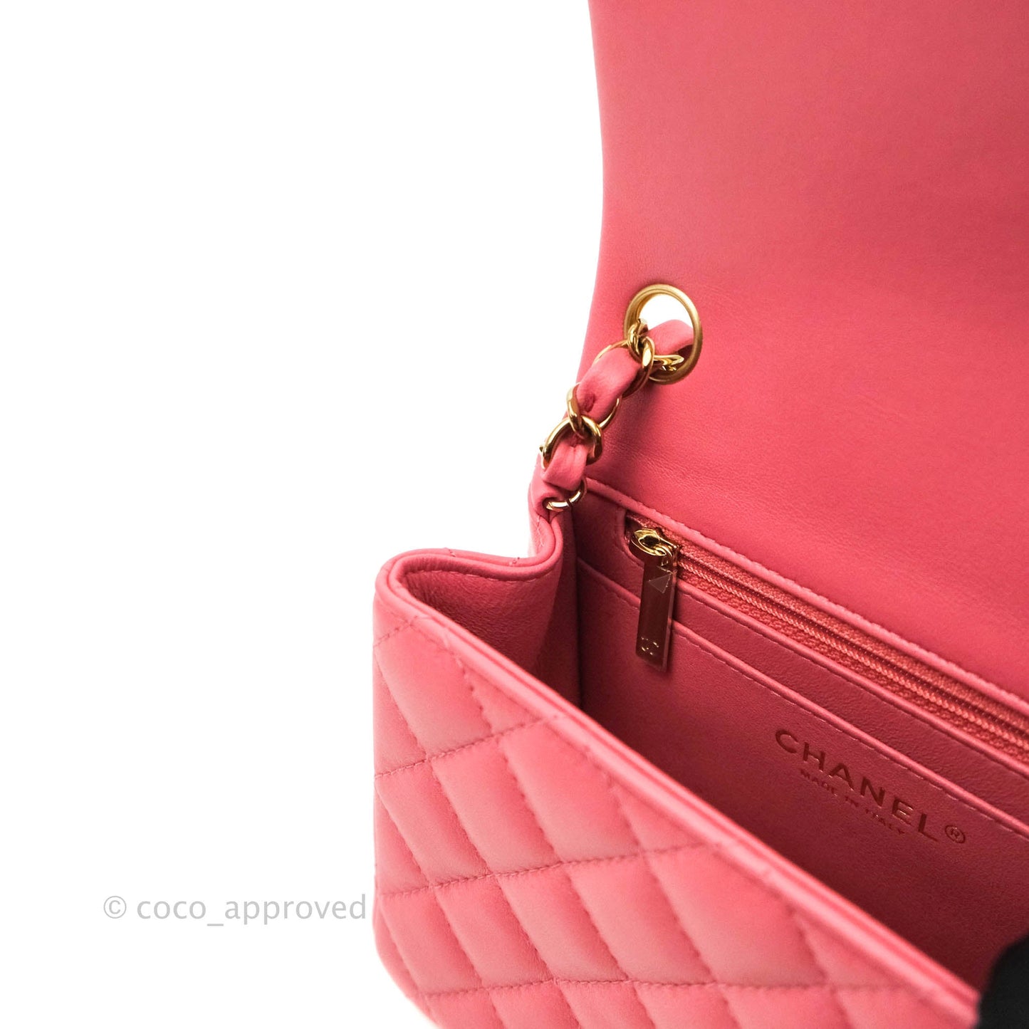 Chanel Quilted Mini Square Pink Lambskin Gold Hardware