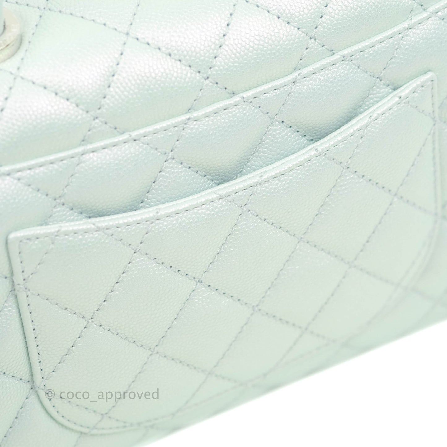 Chanel Mini (Small) Quilted Coco Handle Iridescent Light Blue Caviar Rainbow Hardware