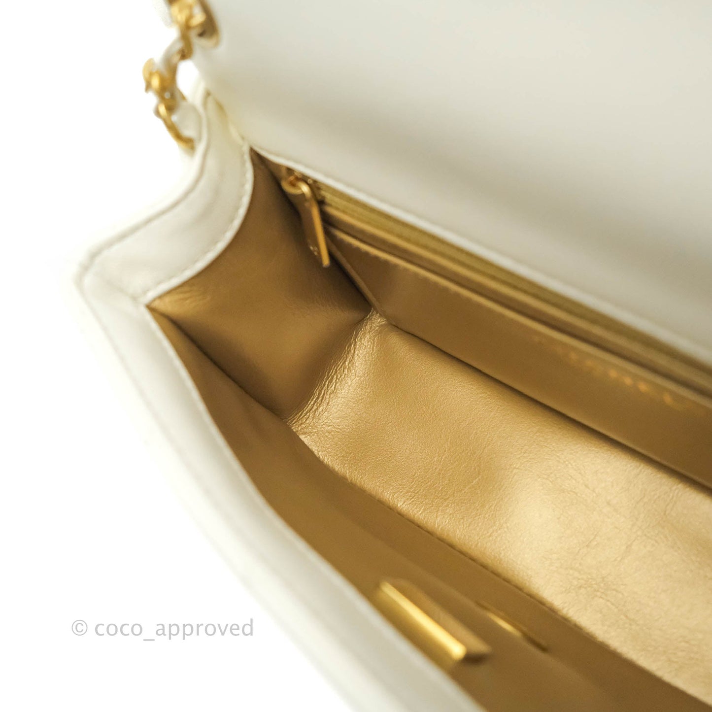 Chanel Mini Rectangular Pearl Crush Quilted White Lambskin Aged Gold Hardware 22C
