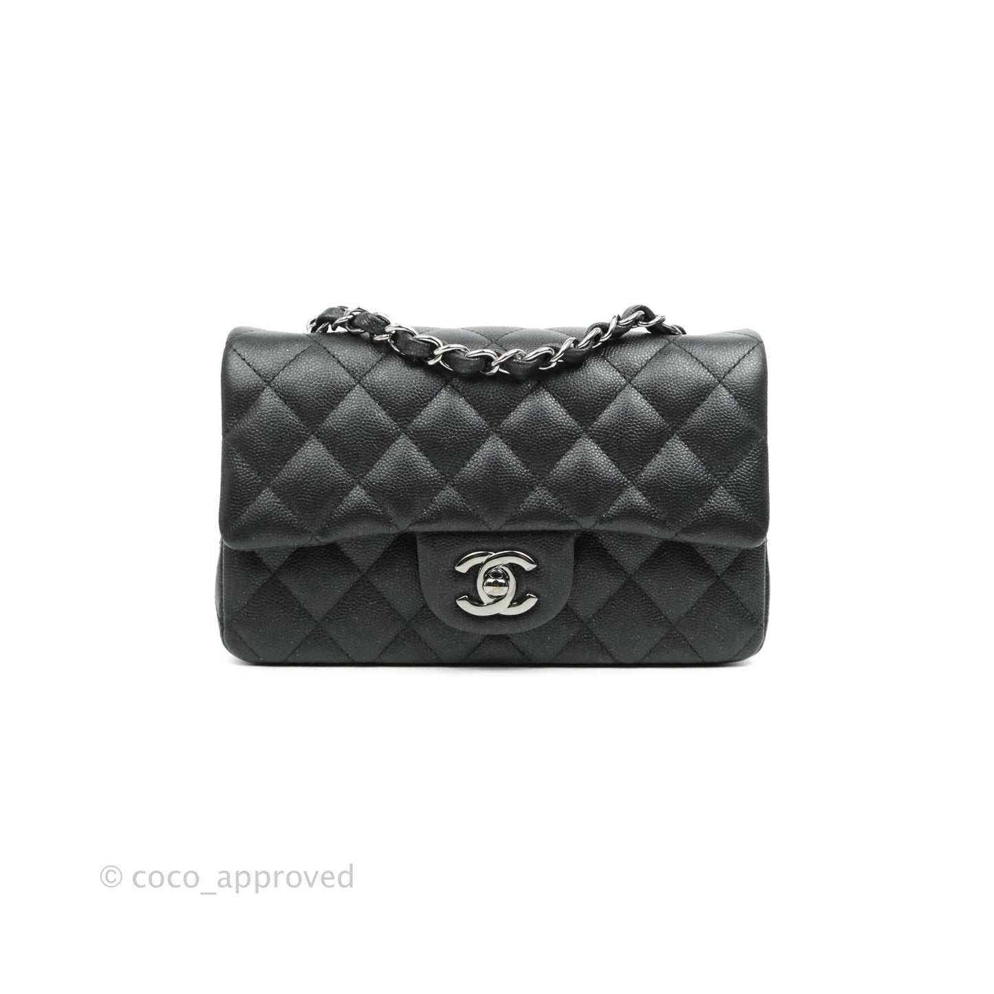 Chanel Quilted Mini Rectangular Iridescent Black Caviar Gun Metal 18C
