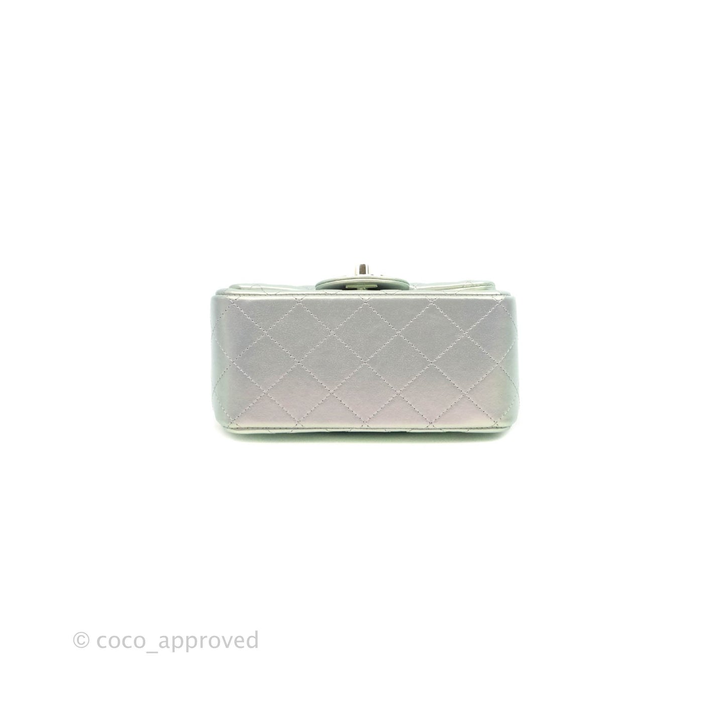 Chanel Mini Square Quilted Iridescent White Lilac Silver Hardware