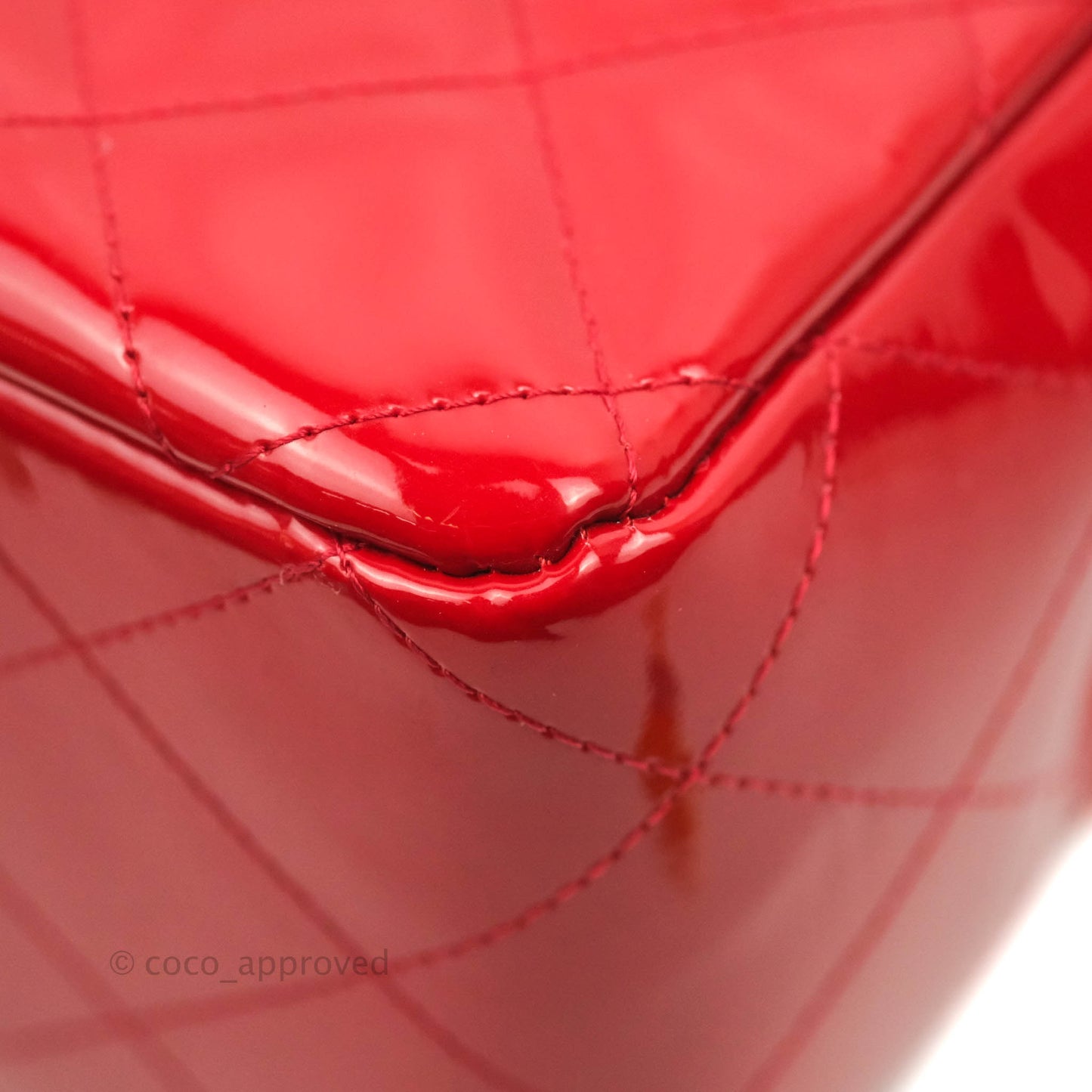 Chanel Quilted Jumbo Red Patent Silver Hardware 10C