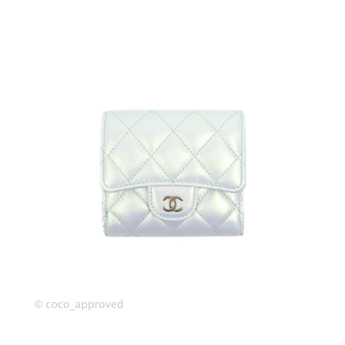 Chanel Classic Short Flap Wallet Iridescent Light Blue Calfskin Silver Hardware 21K