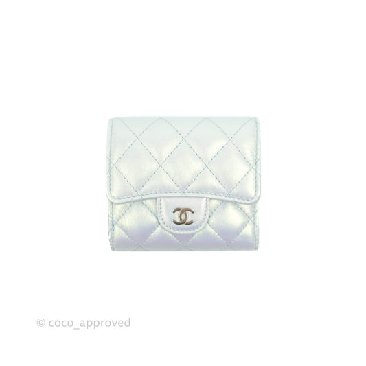 Chanel Classic Short Flap Wallet Iridescent Light Blue Calfskin Silver Hardware 21K