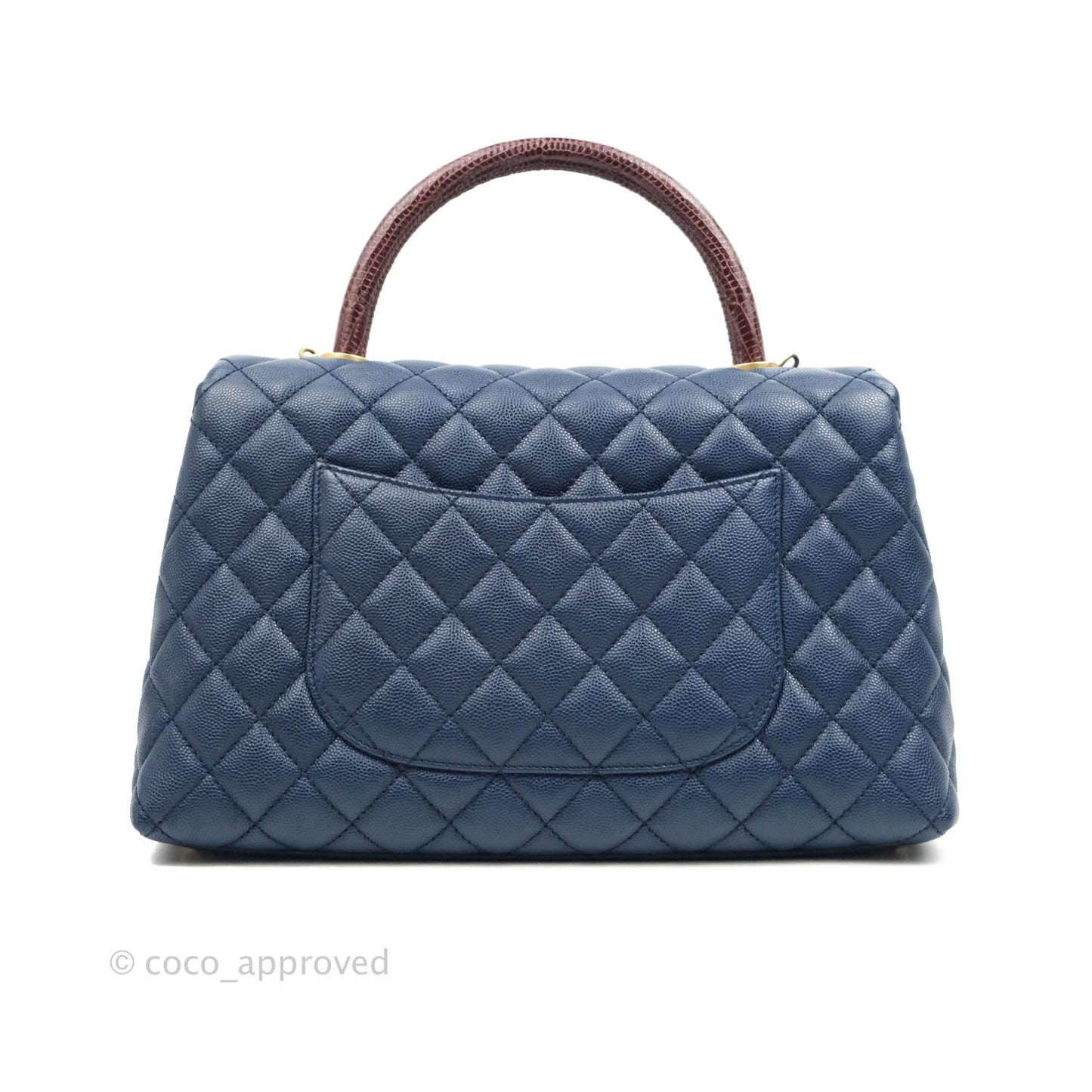 Chanel Medium (Small) Coco Handle Quilted Navy Caviar Lizard Handle Gold Hardware