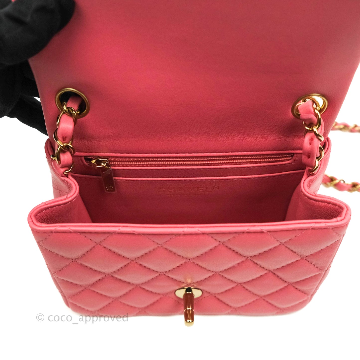 Chanel Quilted Mini Square Pink Lambskin Gold Hardware