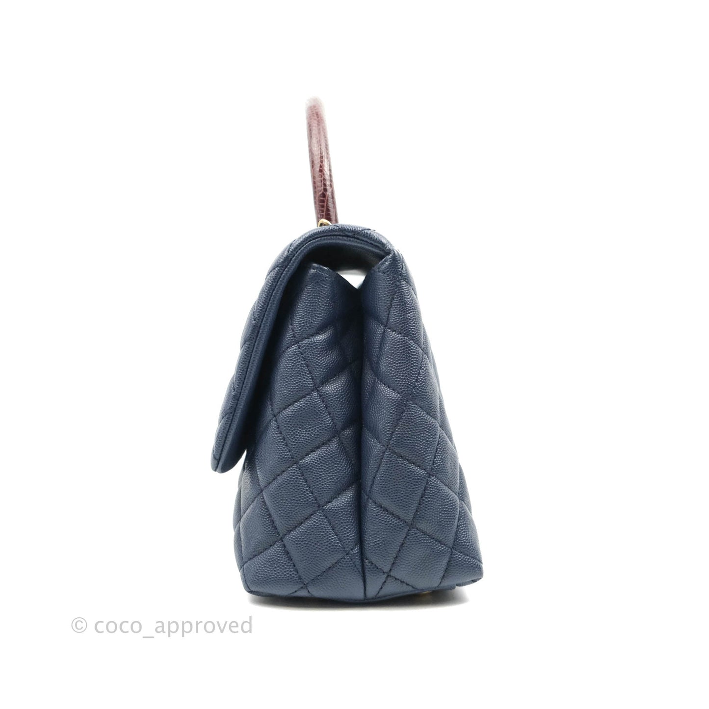 Chanel Medium (Small) Coco Handle Quilted Navy Caviar Lizard Handle Gold Hardware