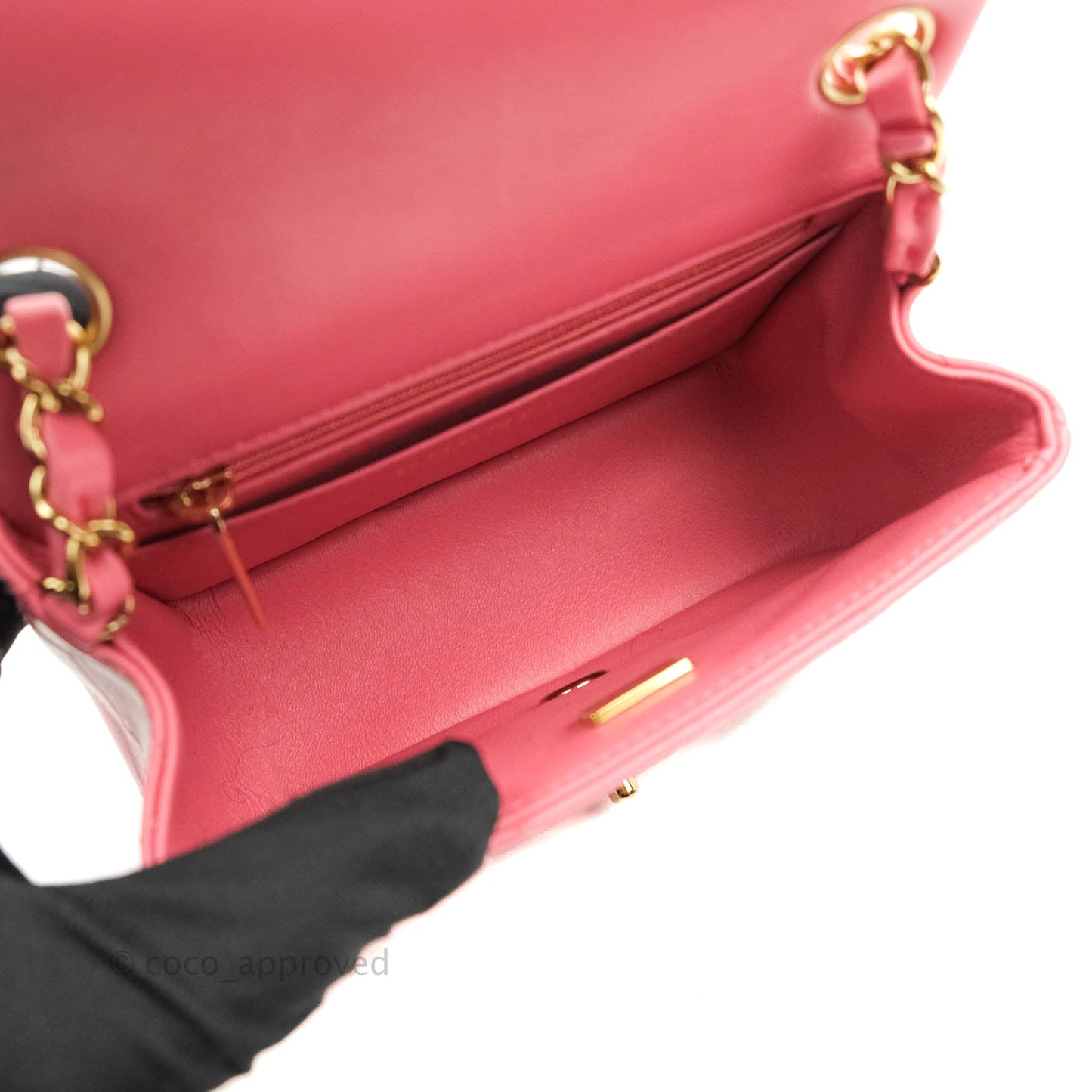 Chanel Quilted Mini Square Pink Lambskin Gold Hardware