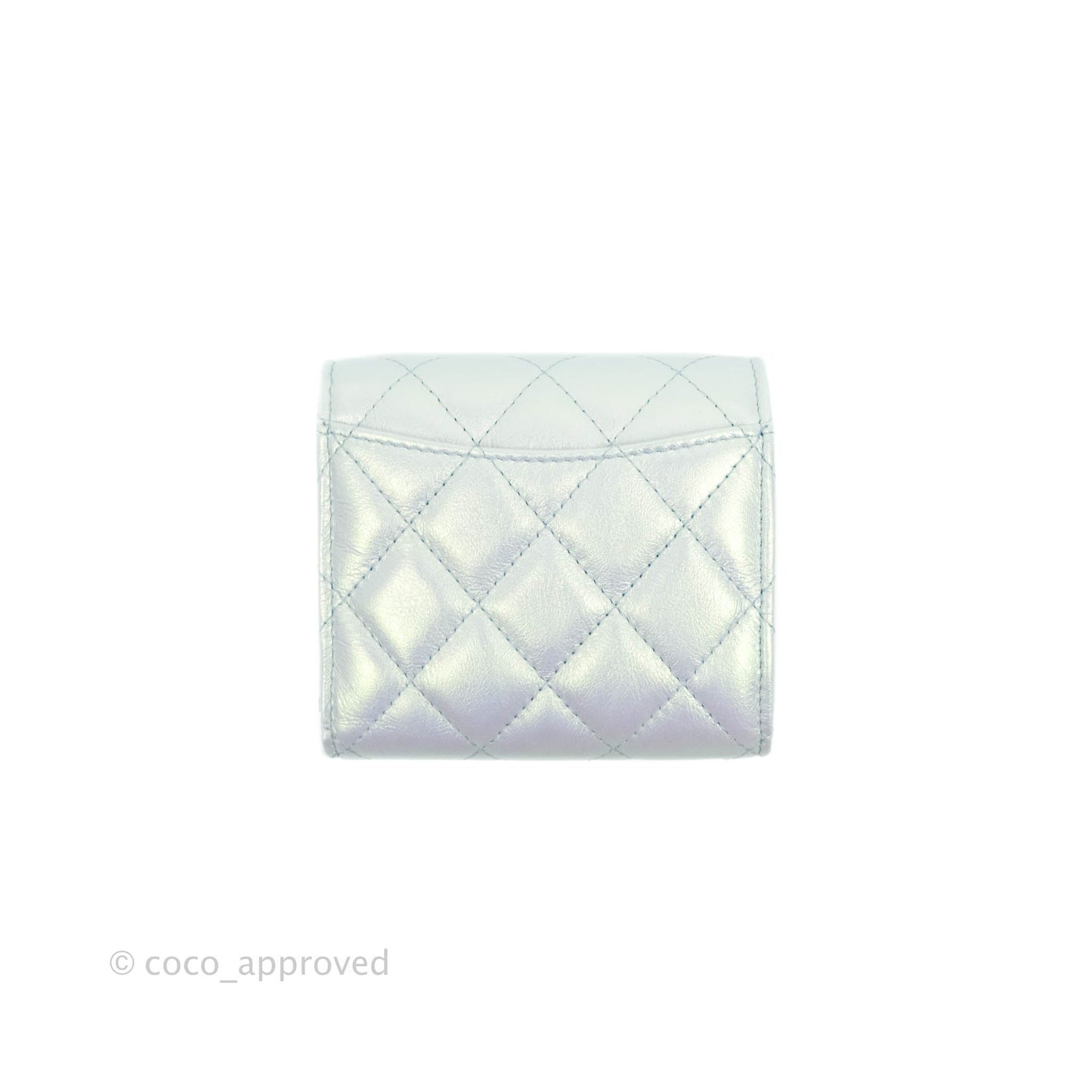 Chanel Classic Short Flap Wallet Iridescent Light Blue Calfskin Silver Hardware 21K