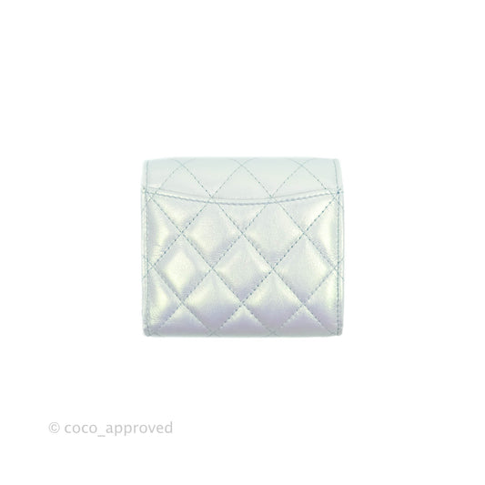 Chanel Classic Short Flap Wallet Iridescent Light Blue Calfskin Silver Hardware 21K