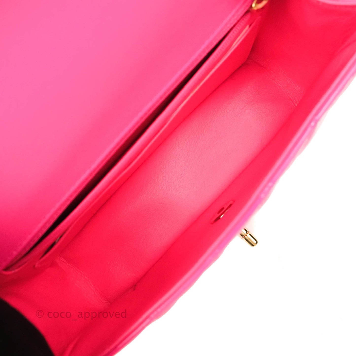Chanel Mini Rectangular Quilted Neon Pink Patent Gold Hardware