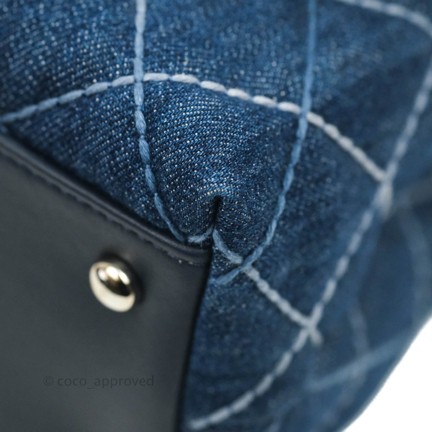 Chanel Medium (Small) Quilted Coco Handle Flap Navy Denim Silver Hardware