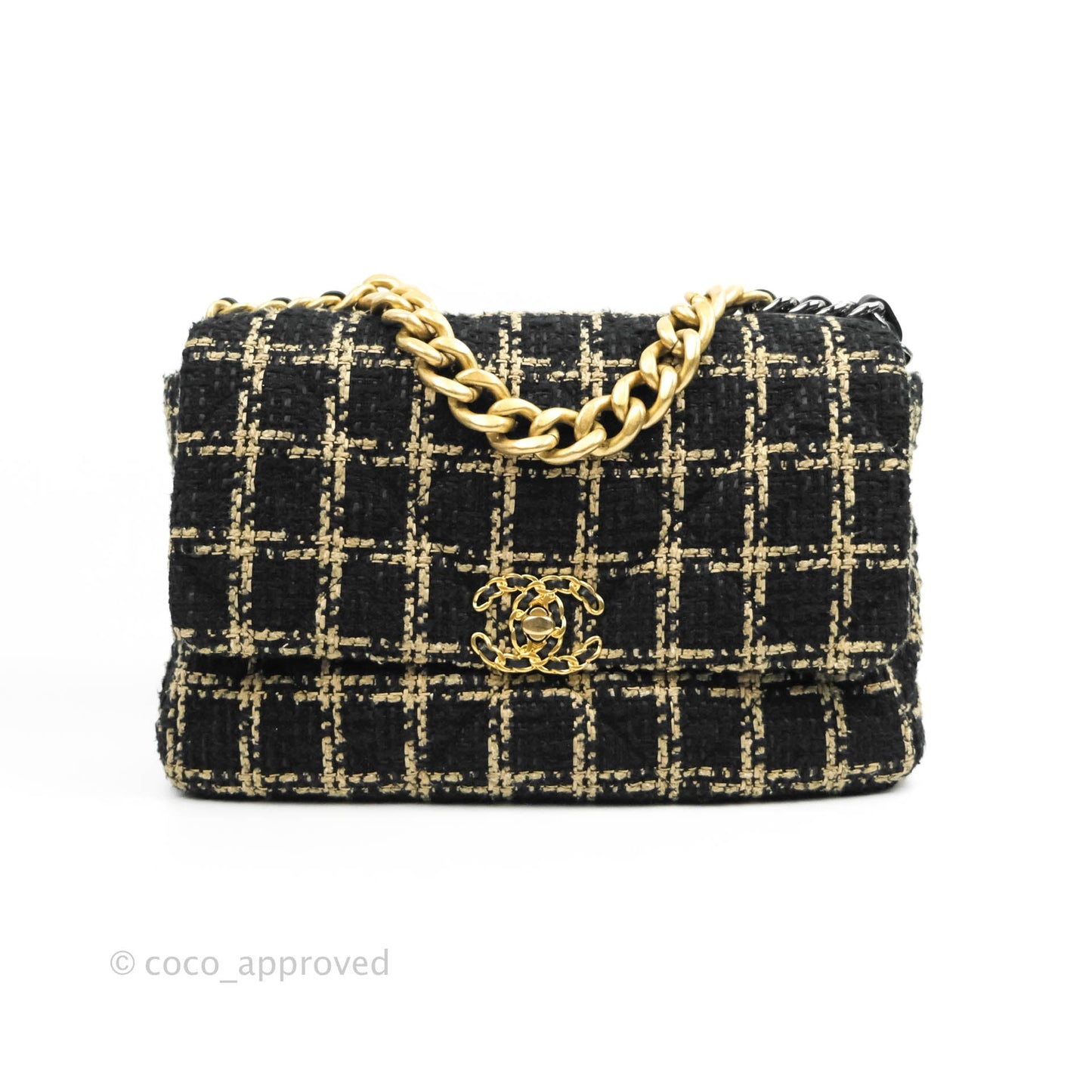 Chanel 19 Medium Beige Black Tweed Mixed Hardware