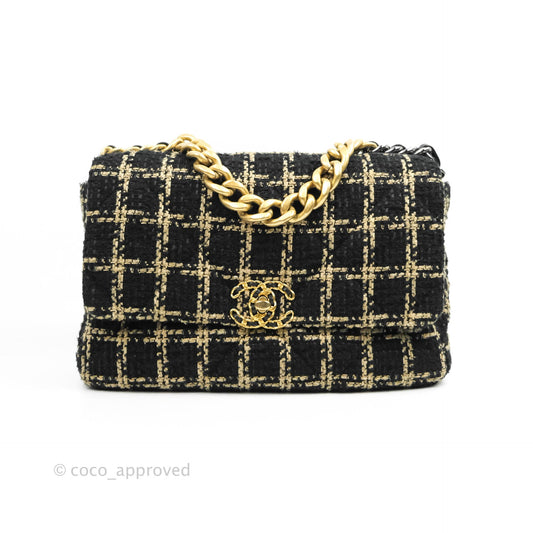 Chanel 19 Medium Beige Black Tweed Mixed Hardware