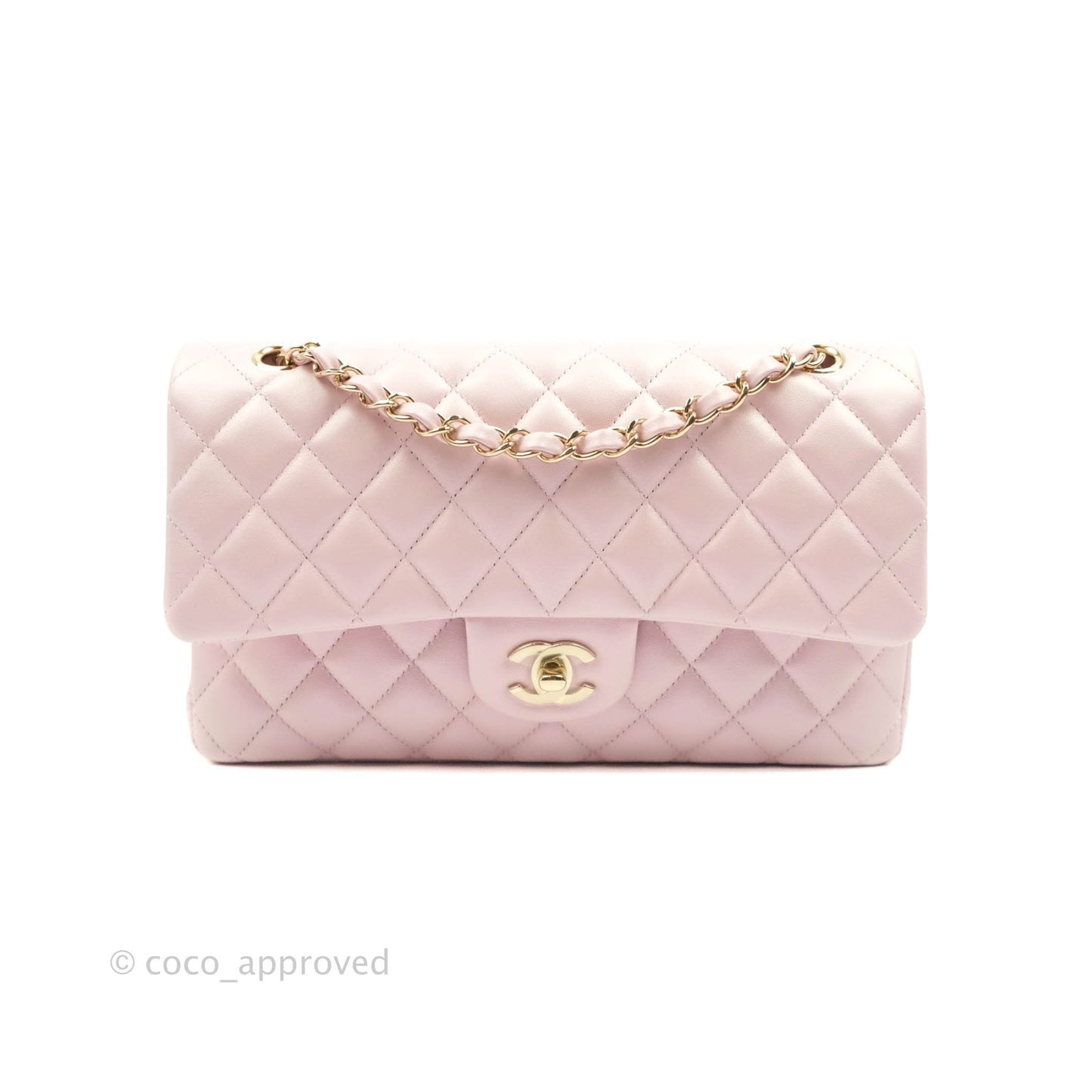 Chanel Quilted M/L Medium Double Flap Bag Iridescent Pink Calfskin Gold Hardware 21S