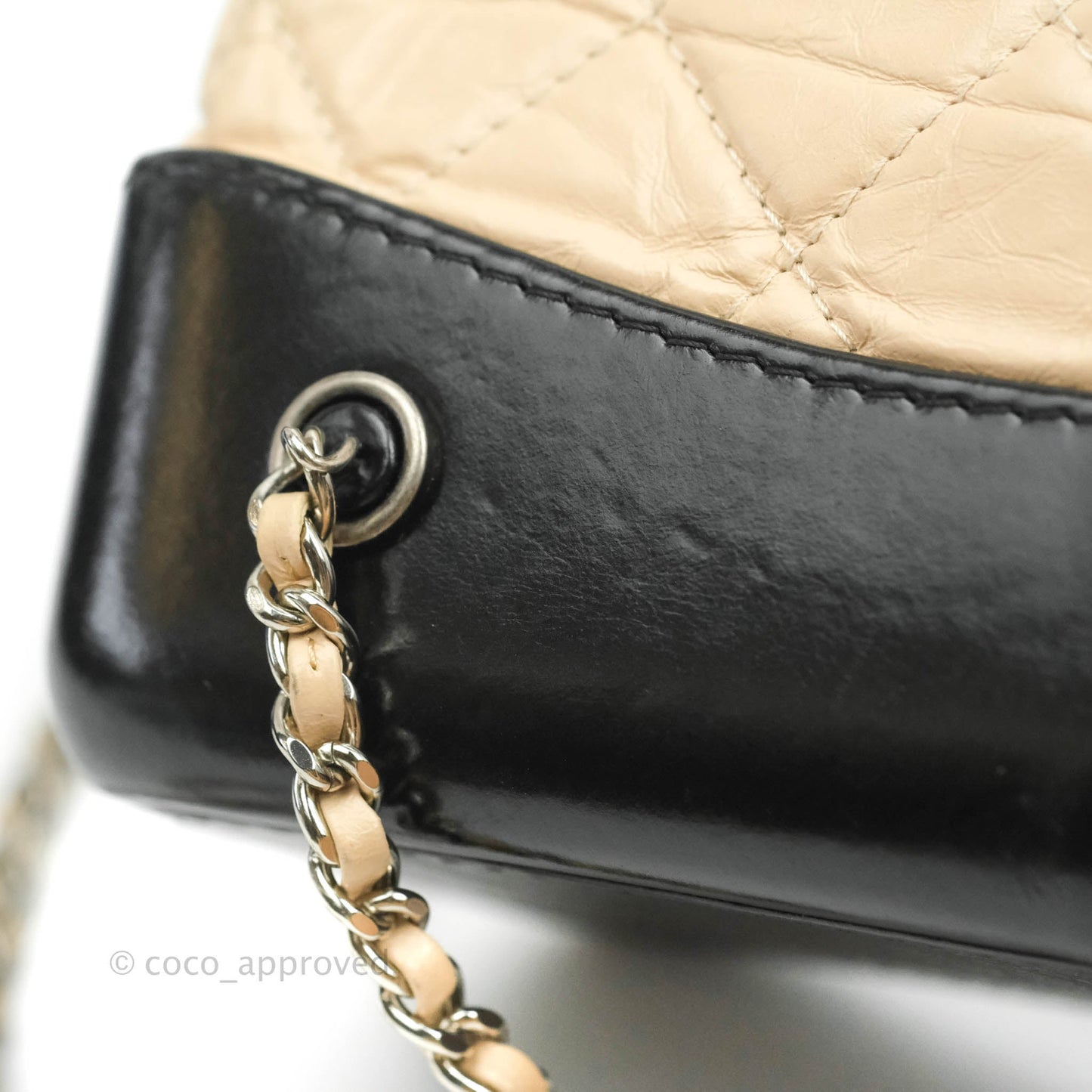 Chanel Small Gabrielle Backpack Beige Black Aged Calfskin