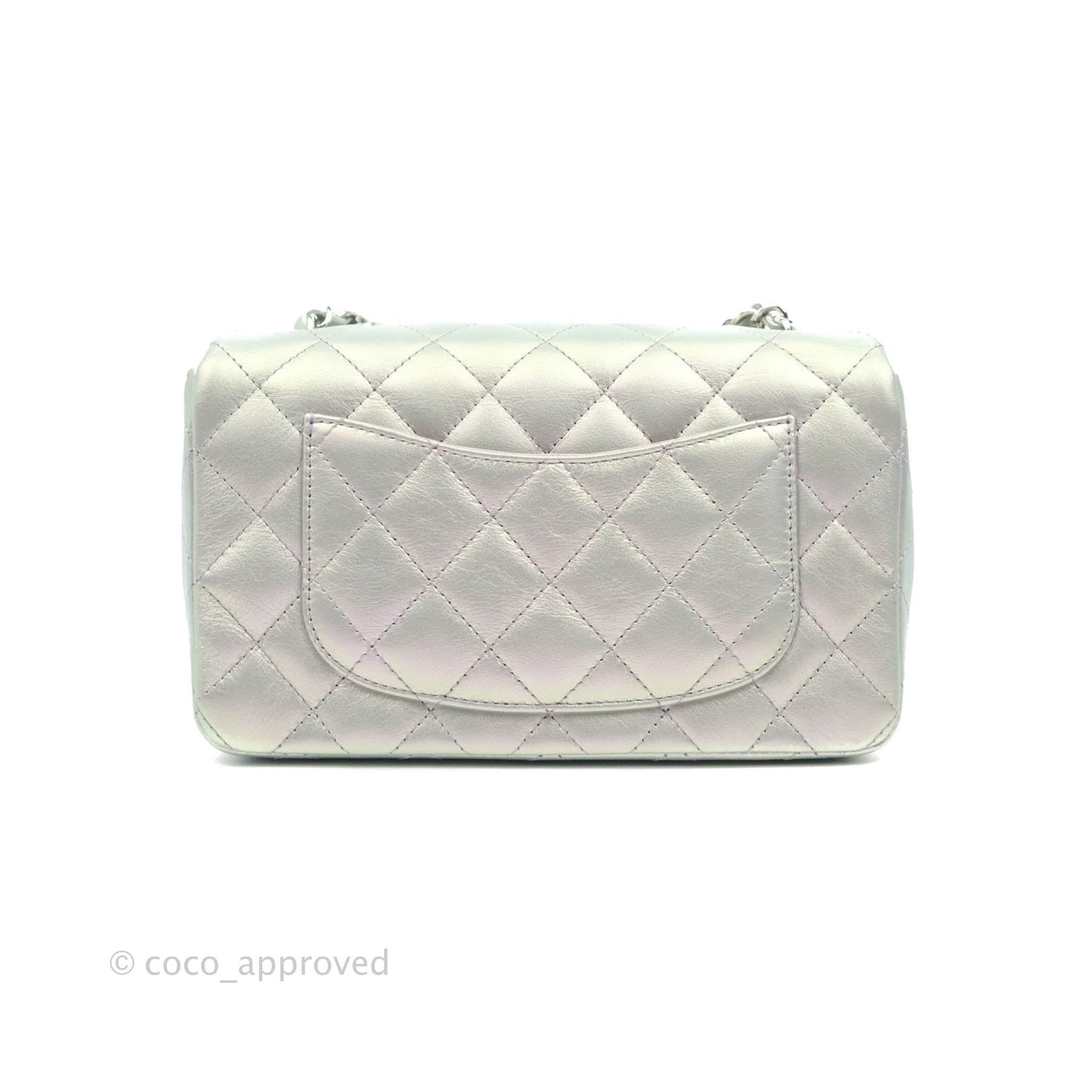 Chanel Quilted Mini Rectangular Iridescent White Lilac Calfskin Silver Hardware