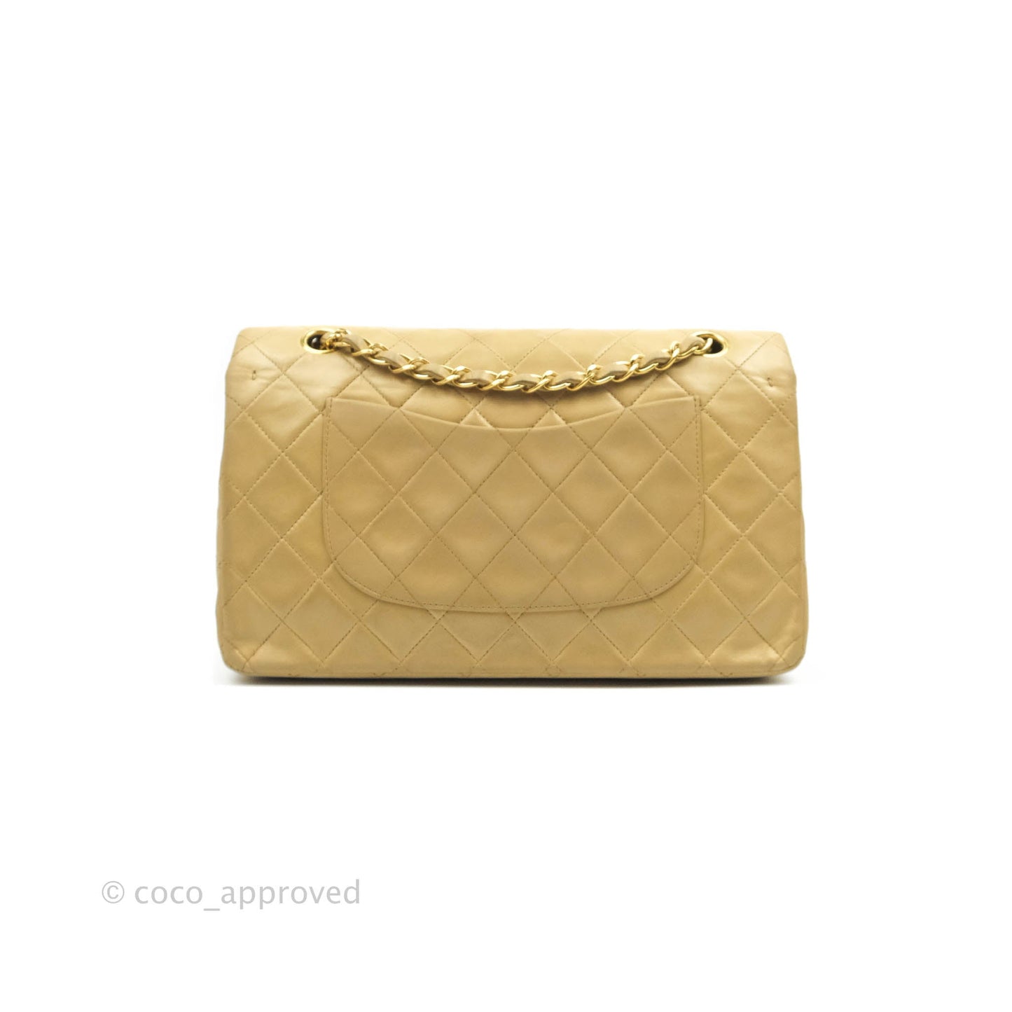 Chanel Vintage Classic M/L Medium Double Flap Bag Beige Lambskin 24K Gold Hardware