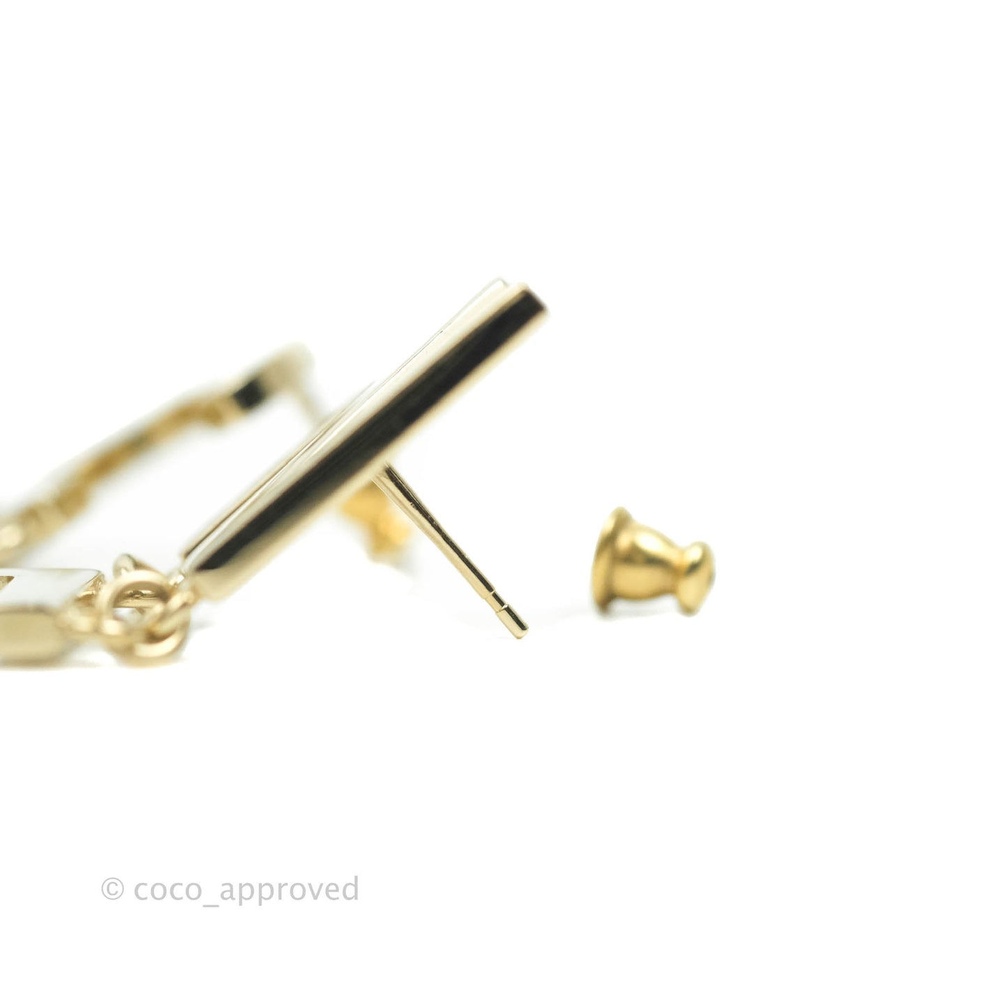 Chanel Letter Cha-Nel Logo Drop Earrings Gold Tone 20V