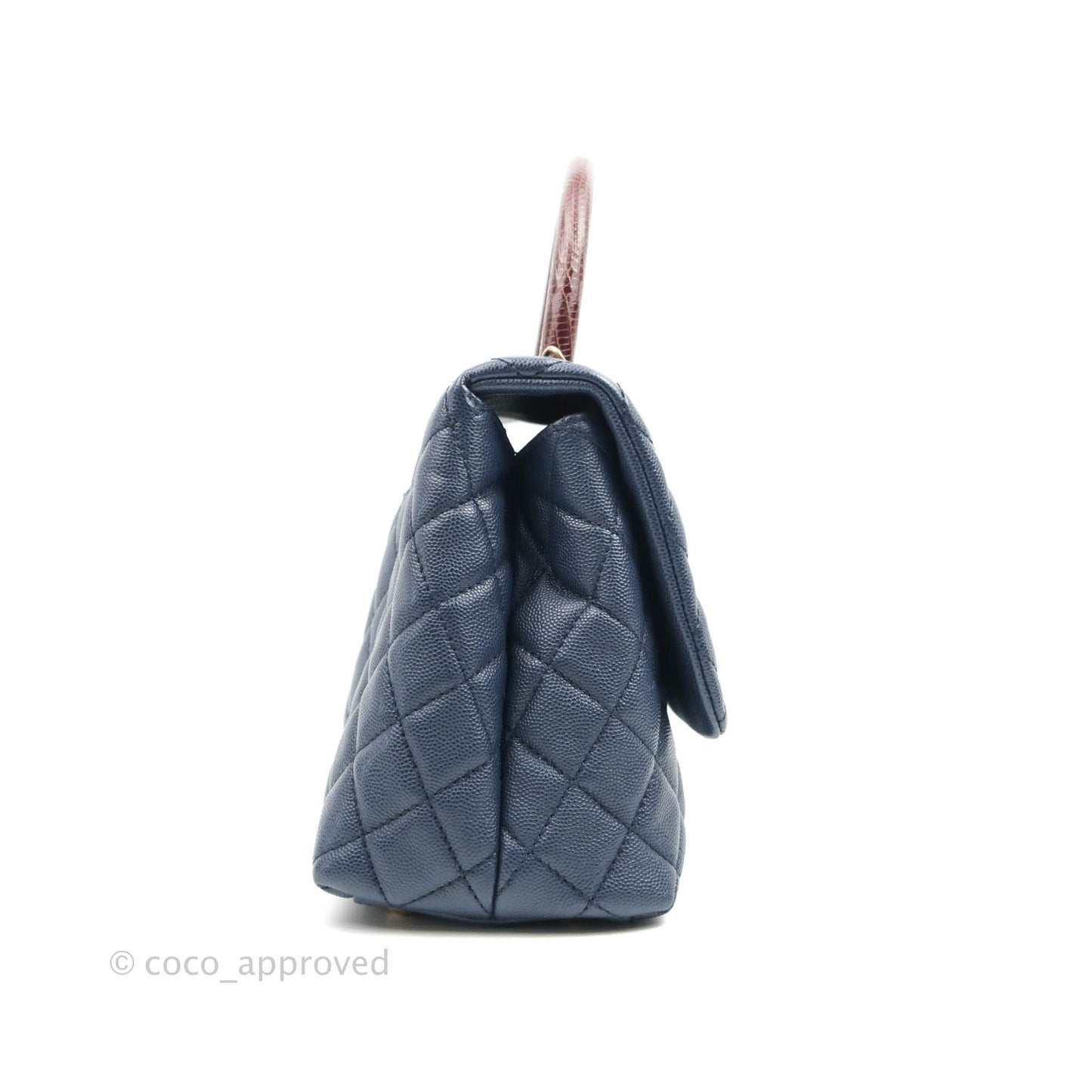 Chanel Medium (Small) Coco Handle Quilted Navy Caviar Lizard Handle Gold Hardware