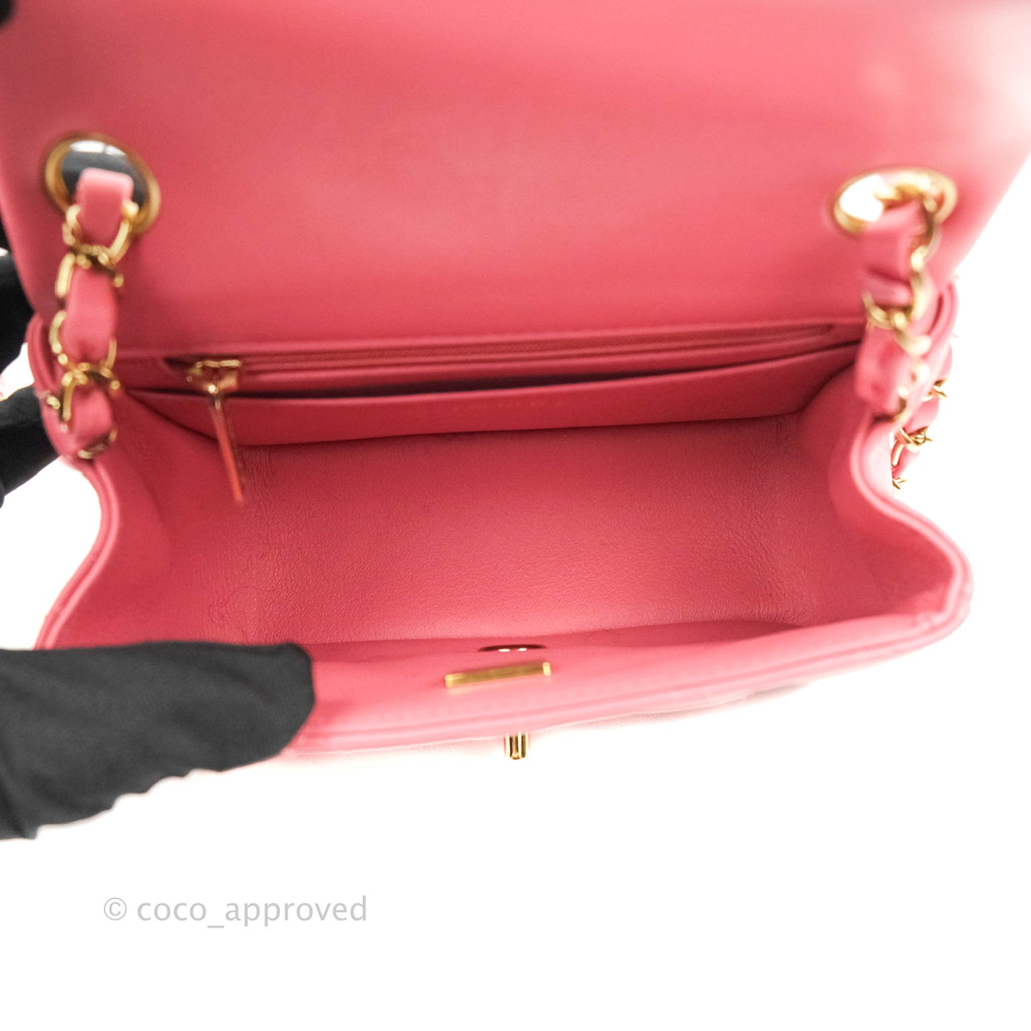 Chanel Quilted Mini Square Pink Lambskin Gold Hardware